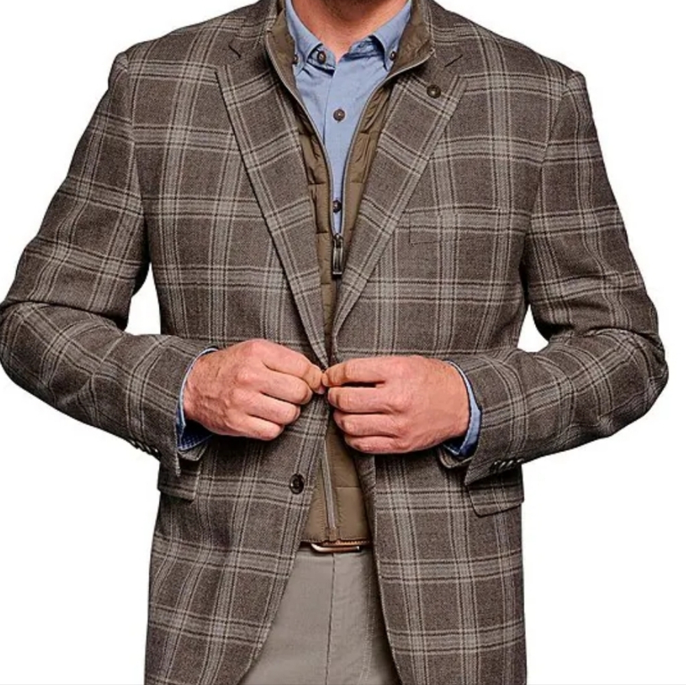 Johnston & Murphy Wool Bib Blazer Sport Coat with Classic Plaid Design